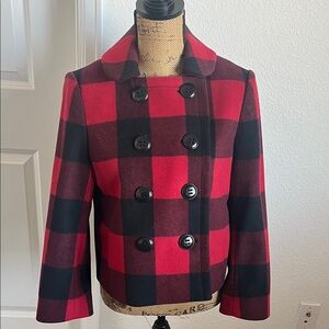 J. Crew Red and Black Buffalo Plaid Double-Breasted Coat